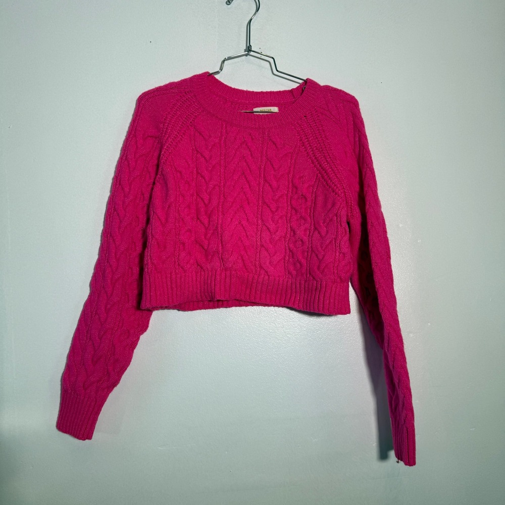 Maeve Cable Knit Sweater Womens XS Pink Excellent Cropped Crew Neck Long Sleeve